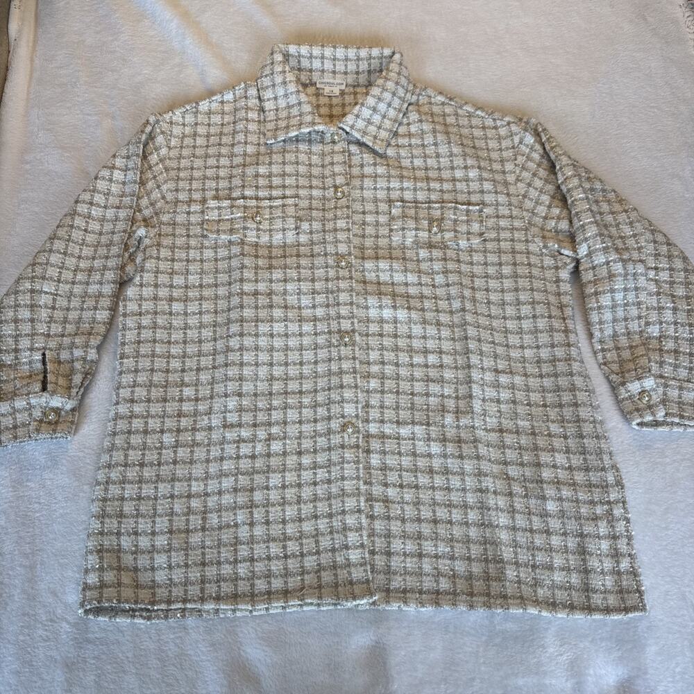 Chic Soul Checkered Pattern Women Button Up Good For Me Jacket XL Cream & Gold